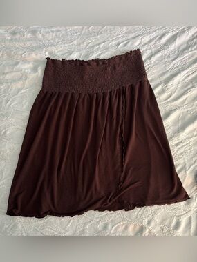 Beach Star Brown Strapless Smocked Flare Lettuce Hem Flowy Tube Top Size Medium